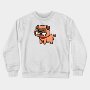 Cute Pug Dog Eat Bone Cartoon Vector Icon Illustration Crewneck Sweatshirt